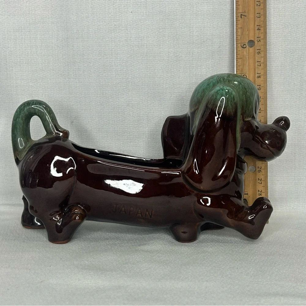 Vintage RedWare Terracotta Dachshund Planter Dresser Caddy Weiner Dog Dish 8”x5”